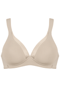 Voorzijde productafbeelding soft bh met glansband en patroon in de kleur beige van het merk Naturana
