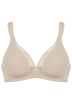 Voorzijde productafbeelding soft bh met glansband en patroon in de kleur beige van het merk Naturana