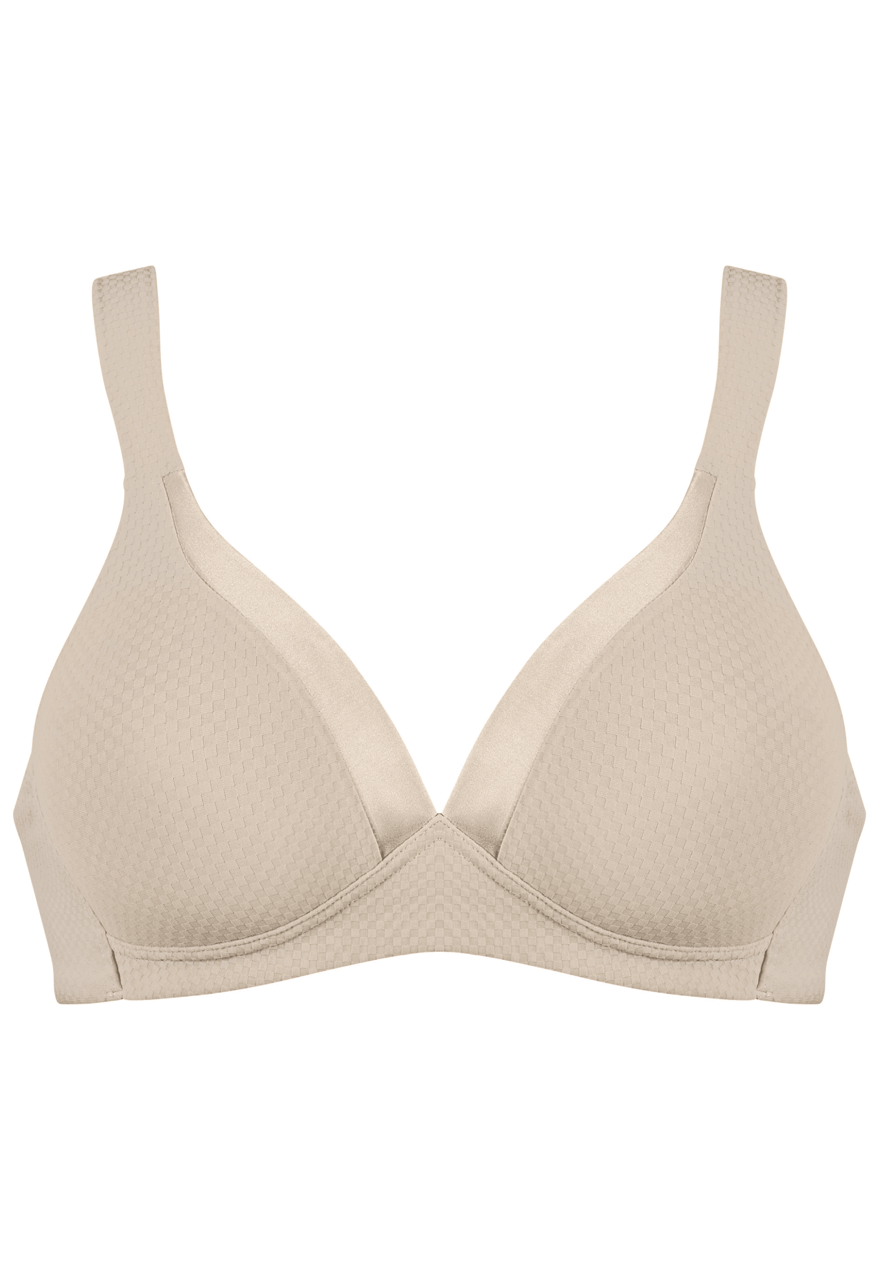 Voorzijde productafbeelding soft bh met glansband en patroon in de kleur beige van het merk Naturana