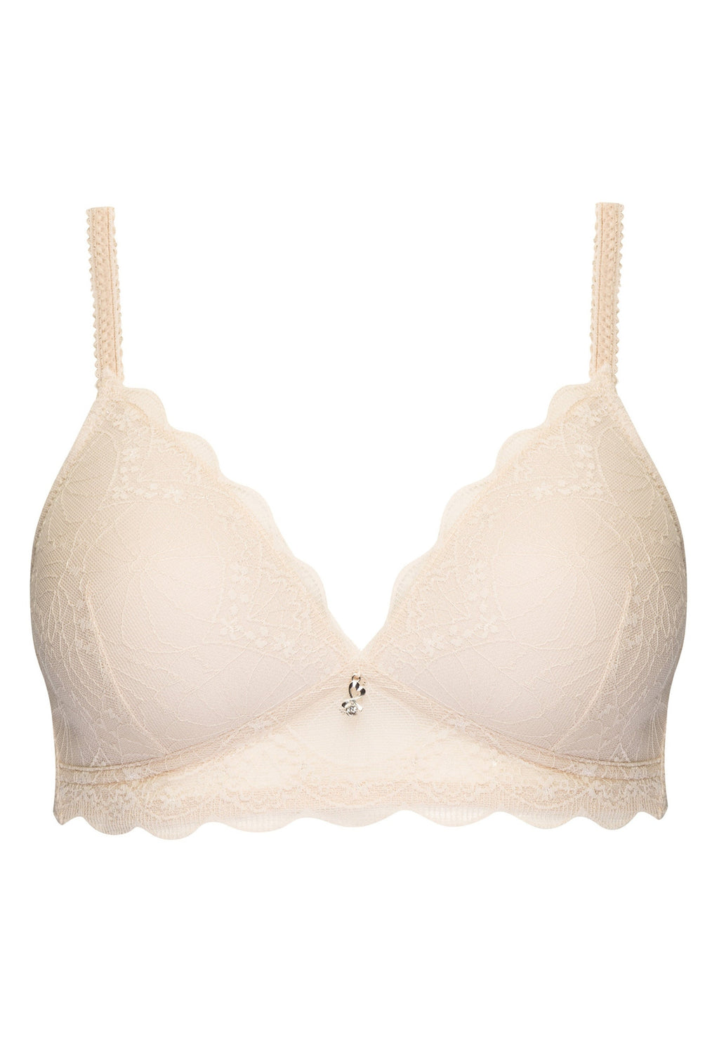 Voorzijde productafbeelding soft bh met kant in de kleur beige van het merk Naturana