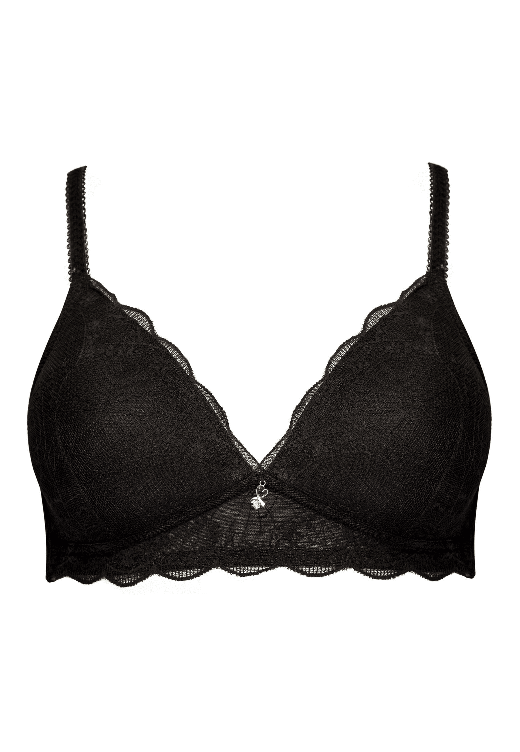 Voorzijde productafbeelding soft bh met kant in de kleur zwart van het merk Naturana