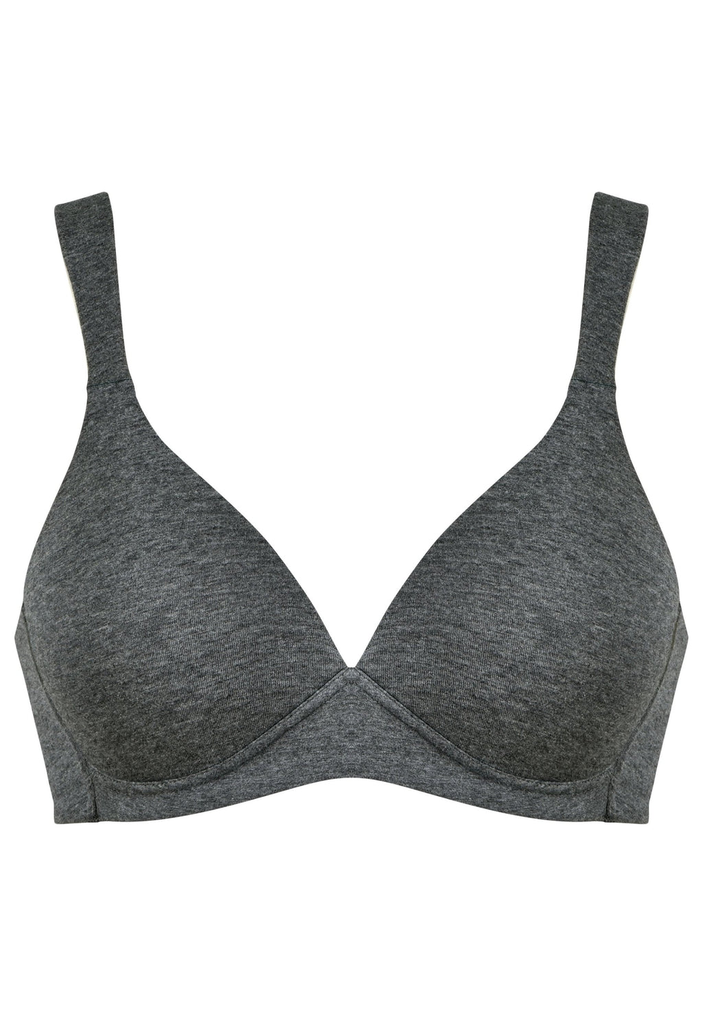 Voorzijde productafbeelding katoenen soft bh met brede bandjes in de kleur grey melange van het merk Naturana 