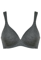 Voorzijde productafbeelding katoenen soft bh met brede bandjes in de kleur grey melange van het merk Naturana 