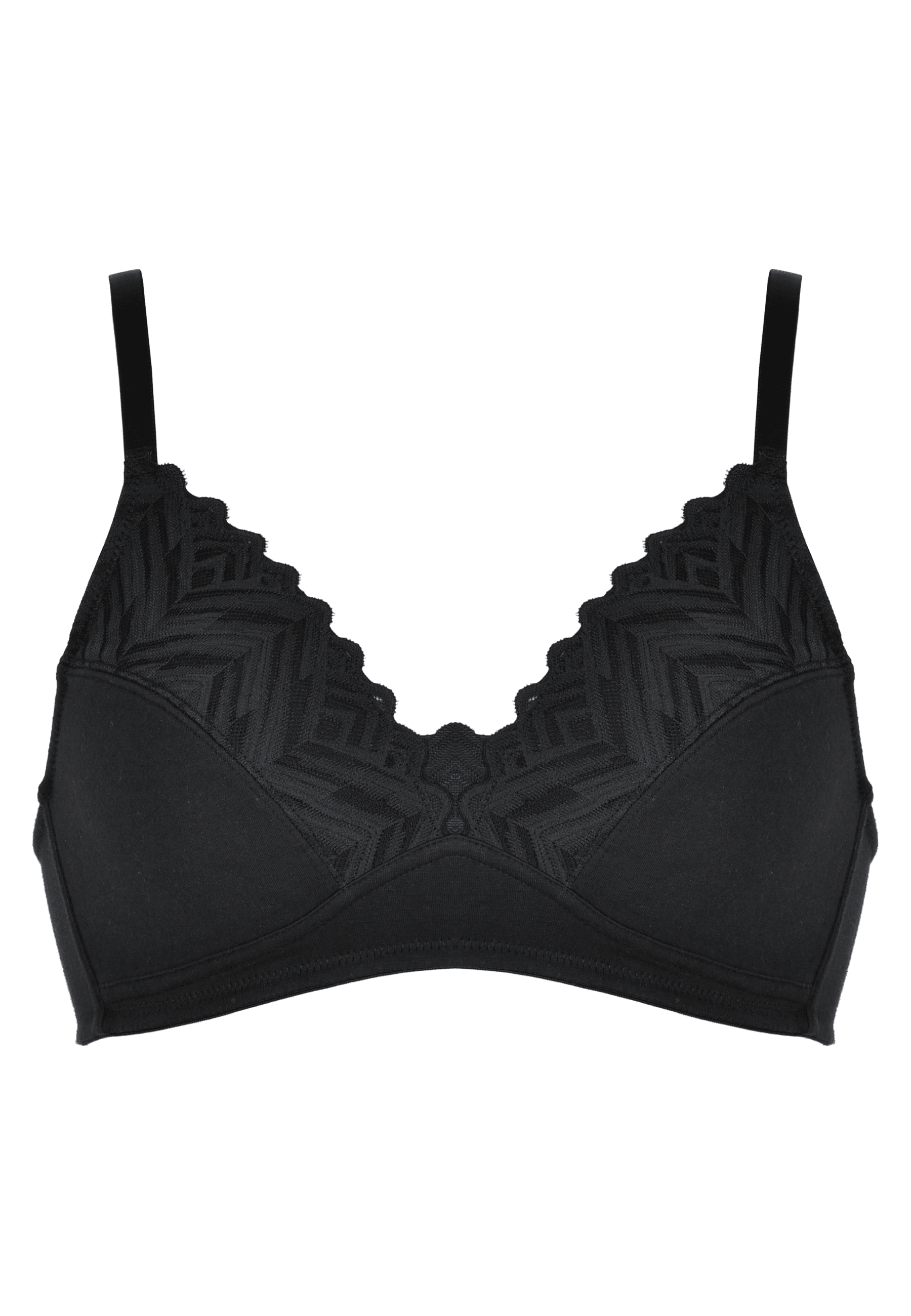 Voorzijde productafbeelding soft bh met katoen en kant in de kleur zwart van het merk Naturana