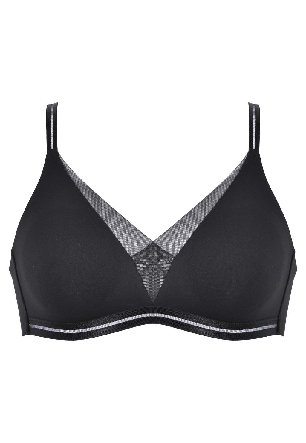 Voorzijde productafbeelding soft bh met mesh detail in de kleur zwart van het merk Naturana