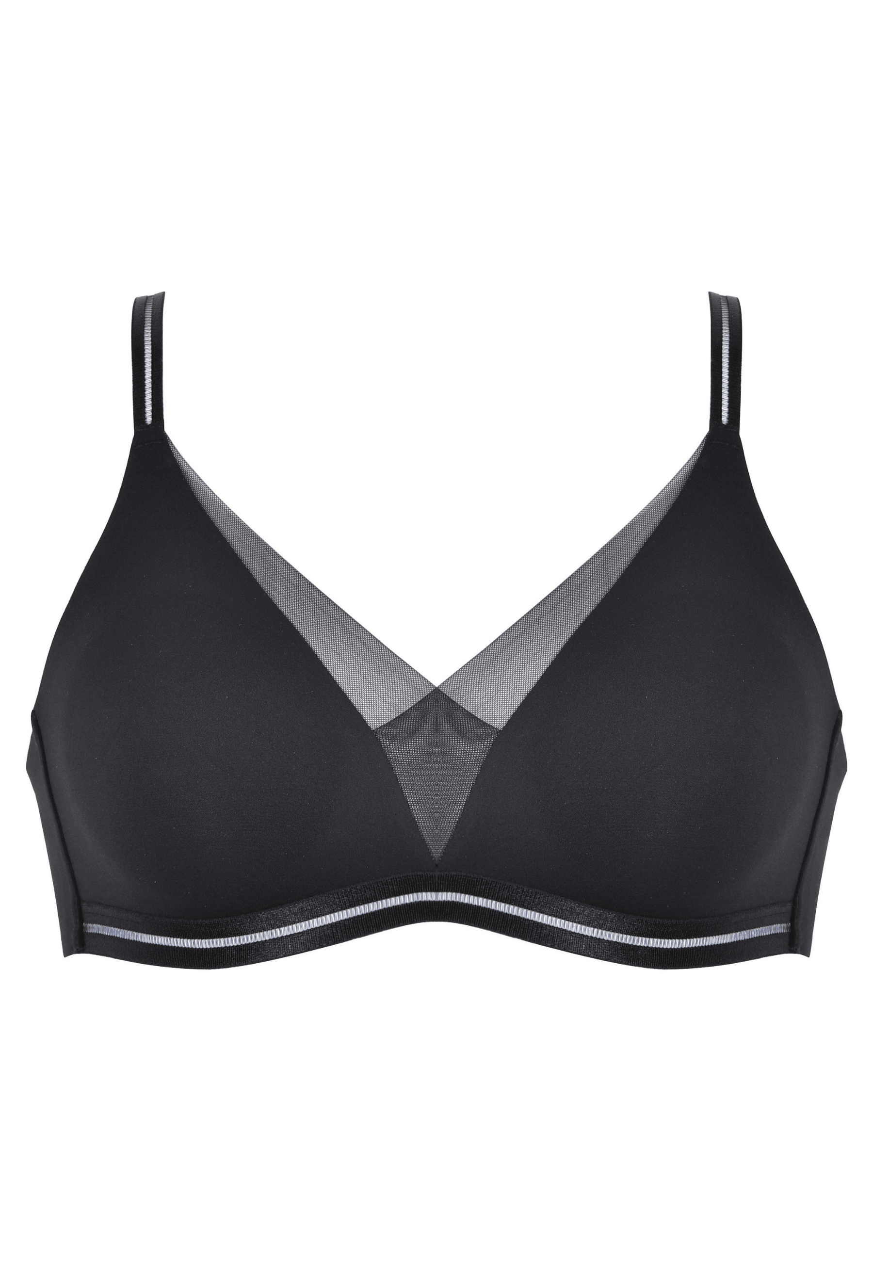 Voorzijde productafbeelding soft bh met mesh detail in de kleur zwart van het merk Naturana
