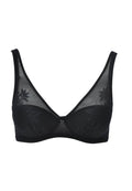 Voorzijde productafbeelding soft bh met mesh kant in de kleur zwart van het merk Leilieve
