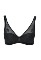 Voorzijde productafbeelding soft bh met mesh kant in de kleur zwart van het merk Leilieve
