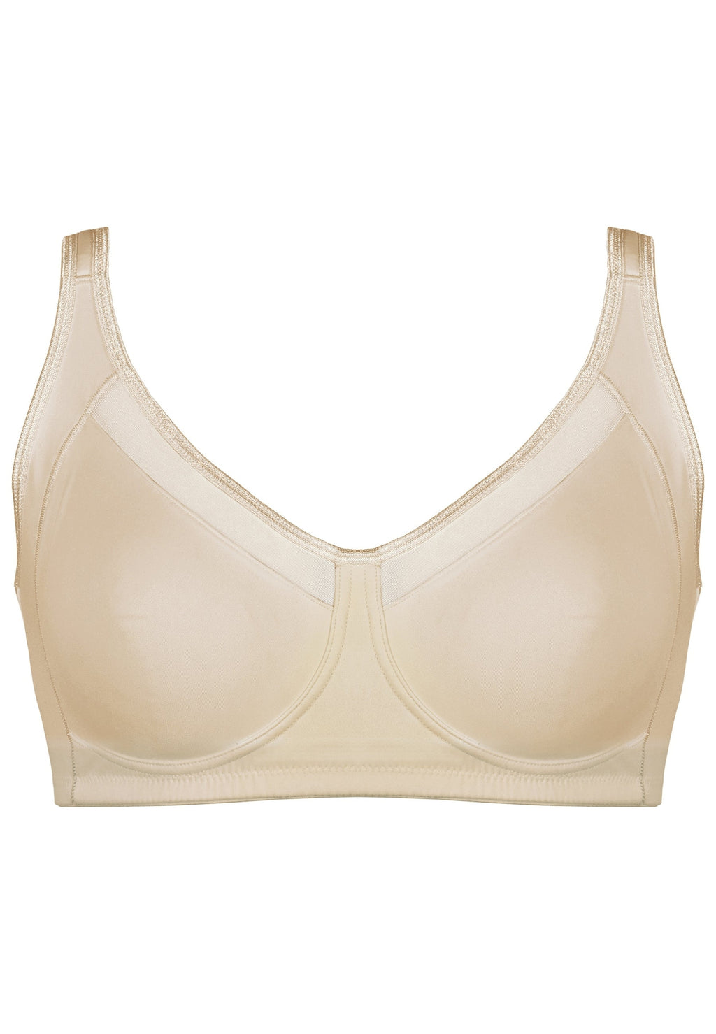 Voorzijde productafbeelding soft bh met meshrand in de kleur beige van het merk Naturana 