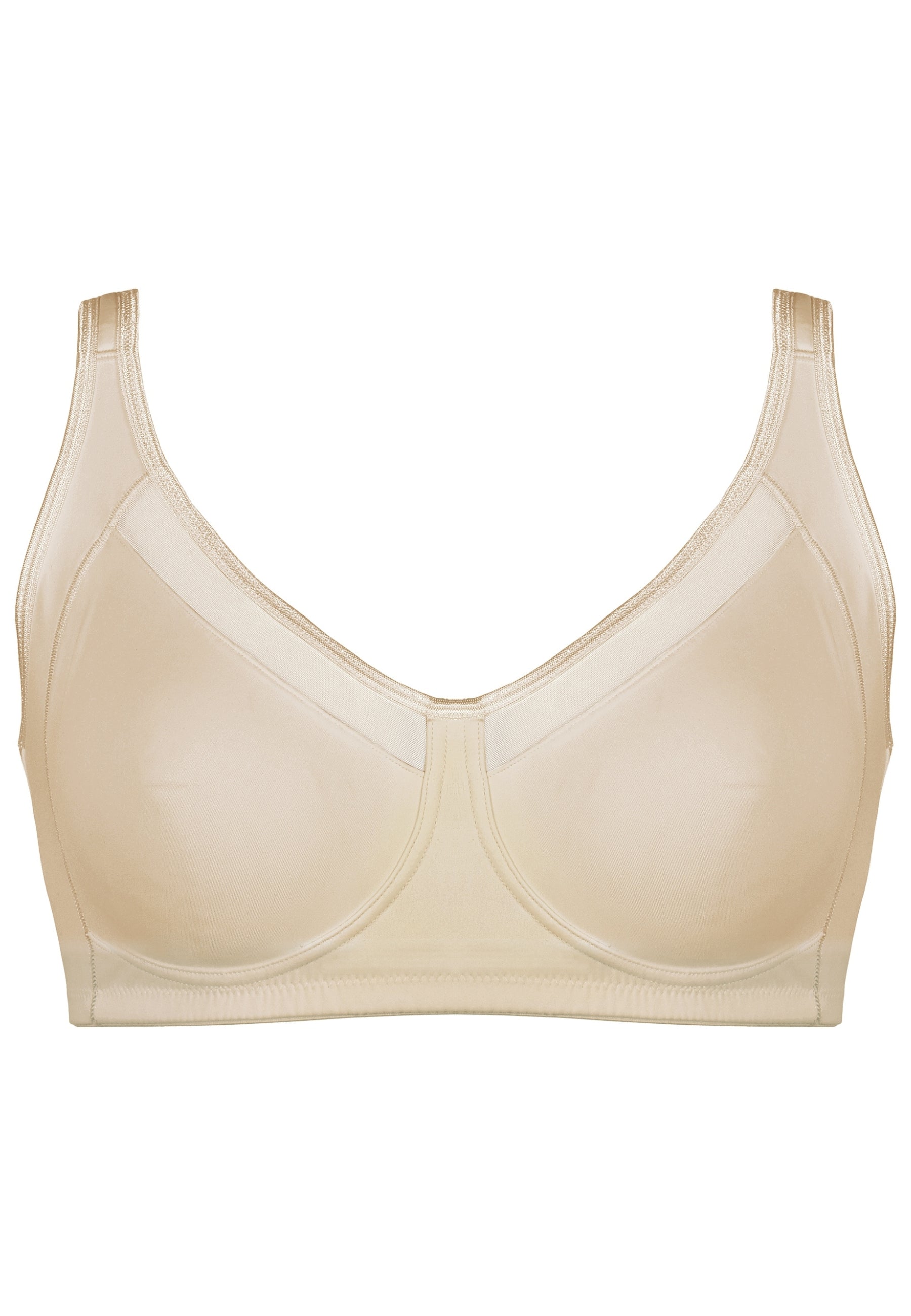 Voorzijde productafbeelding soft bh met meshrand in de kleur beige van het merk Naturana 