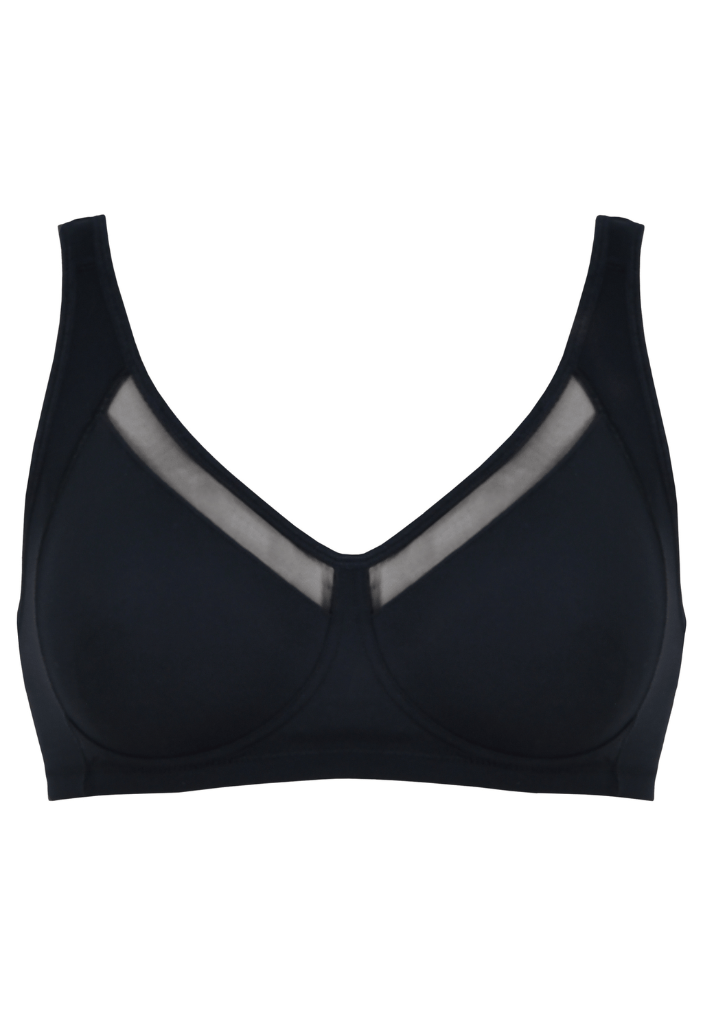 Voorzijde productafbeelding soft bh met meshrand in de kleur zwart van het merk Naturana 