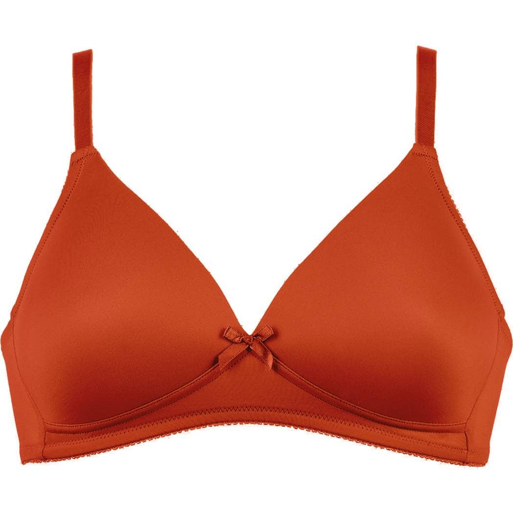 Voorzijde productafbeelding soft bh met dunne bandjes in de kleur orange saffron van het merk Naturana