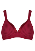 Voorzijde productafbeelding soft bh met strepen in de kleur burgundy van het merk Naturana 