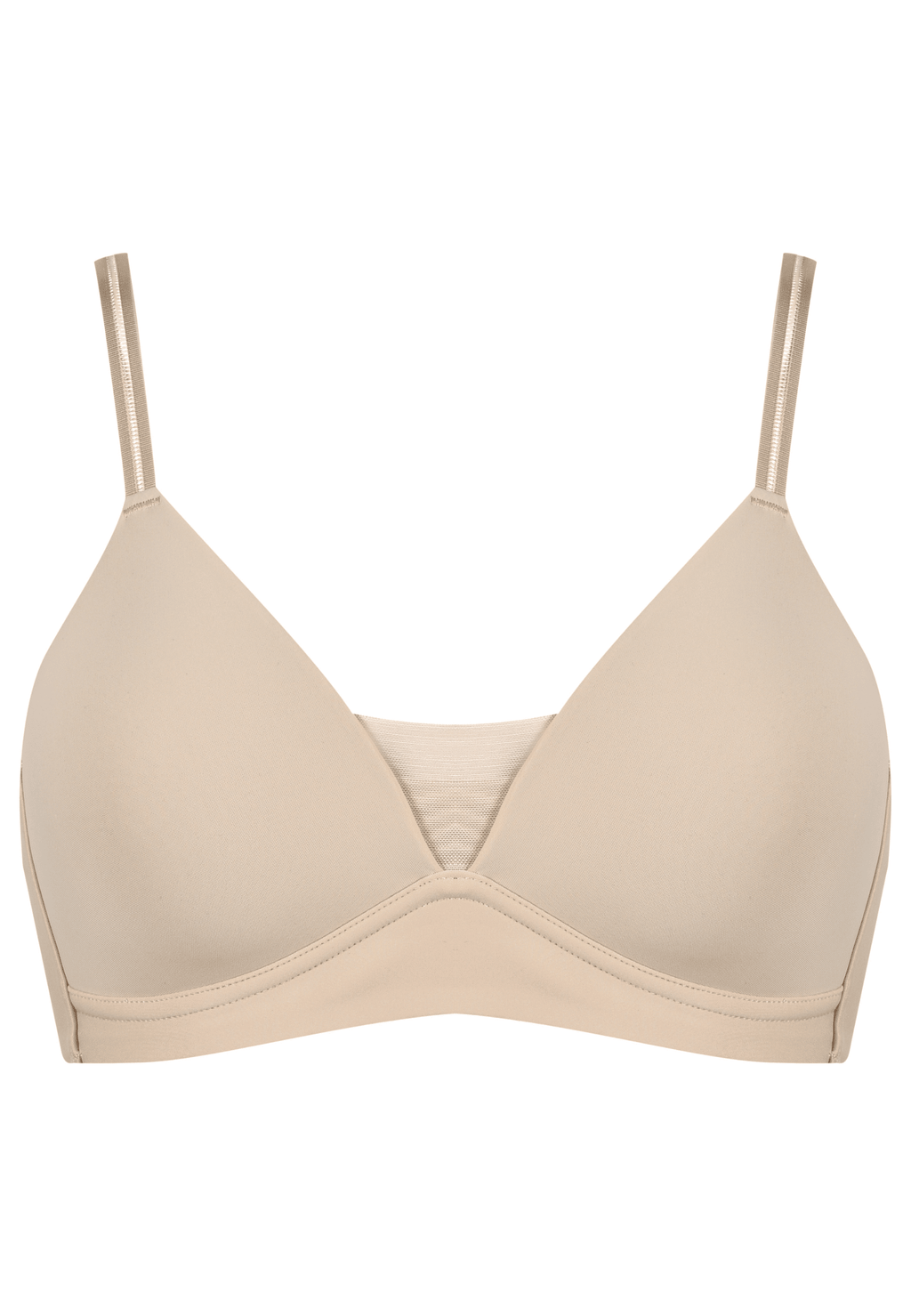 Voorzijde productafbeelding voorgevormde soft bh met mesh detail in de kleur beige van het merk Naturana