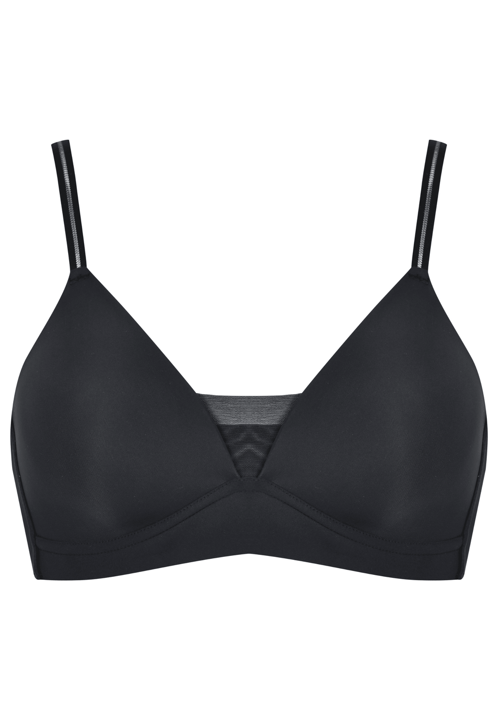 Voorzijde productafbeelding voorgevormde soft bh met mesh detail in de kleur zwart van het merk Naturana