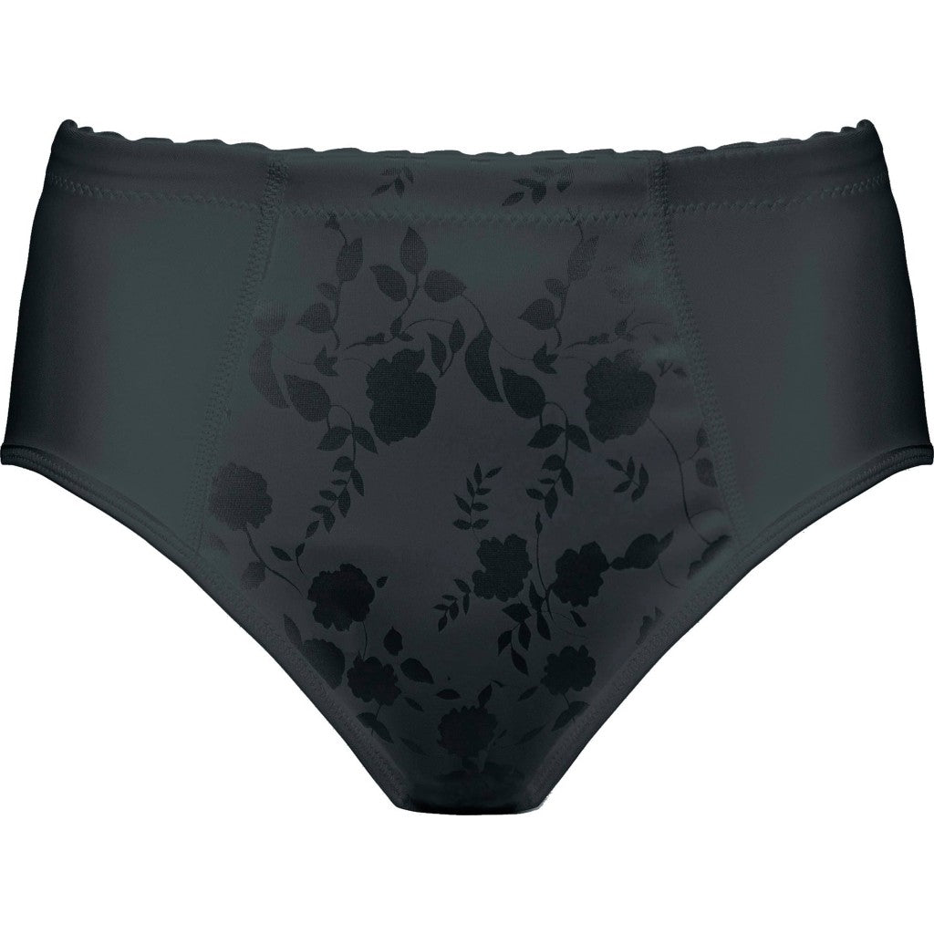 Voorzijde productafbeelding minimizer slip met bloemenpatroon in de kleur zwart van het merk Naturana
