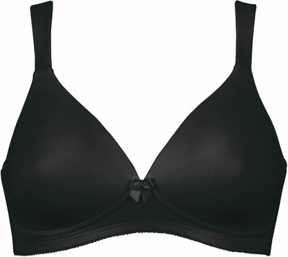 Voorzijde productafbeelding soft bh met brede bandjes in de kleur zwart van het merk Naturana